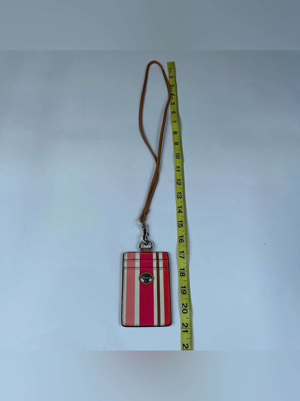 Coach Women’s Laynard ID Credit Card Key Holder Pink Brown White Striped #4200 - Picture 7 of 7